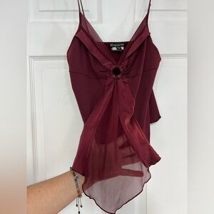 bebe Burgundy Satin Ring-Front Camisole